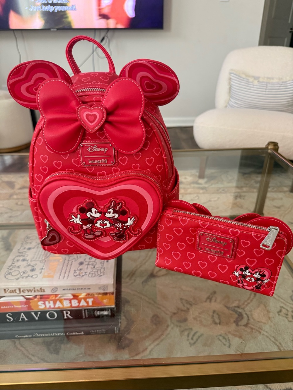 Loungefly Red Minnie Mouse Heart Mini Backpack with Matching Wallet